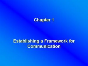 Chapter 1 Establishing a Framework for Communication Chapter