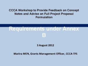 CCCA Workshop to Provide Feedback on Concept Notes