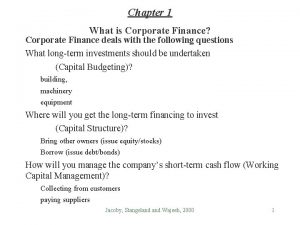 Chapter 1 What is Corporate Finance Corporate Finance