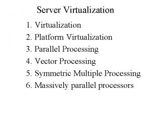 Server Virtualization 1 Virtualization 2 Platform Virtualization 3