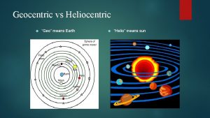 Geocentric vs Heliocentric Geo means Earth Helio means