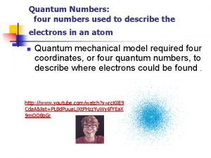 Quantum Numbers four numbers used to describe the