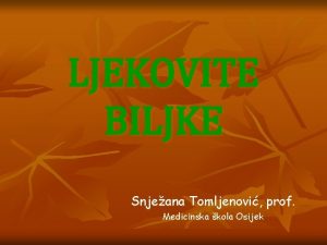 LJEKOVITE BILJKE Snjeana Tomljenovi prof Medicinska kola Osijek