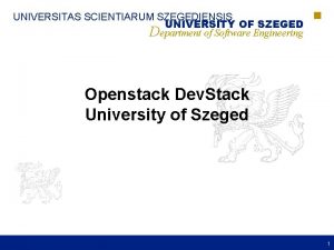 UNIVERSITAS SCIENTIARUM SZEGEDIENSIS UNIVERSITY OF SZEGED Department of