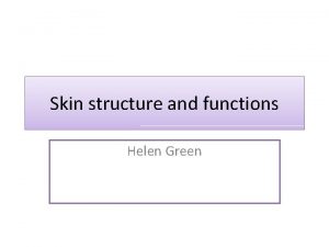 Skin structure and functions Helen Green The skin
