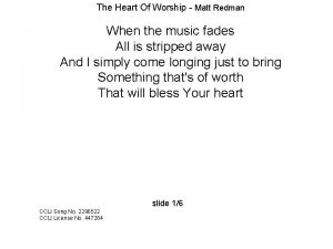 The Heart Of Worship Matt Redman When the