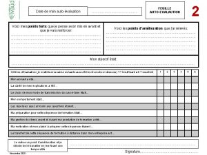 Date de mon autovaluation Voici mes points forts