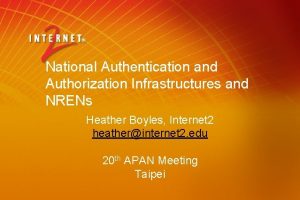 National Authentication and Authorization Infrastructures and NRENs Heather