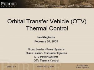 Orbital Transfer Vehicle OTV Thermal Control Ian Meginnis