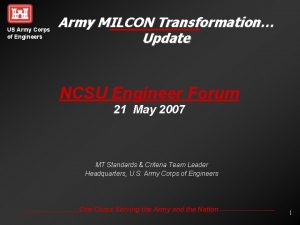 US Army Corps of Engineers Army MILCON Transformation