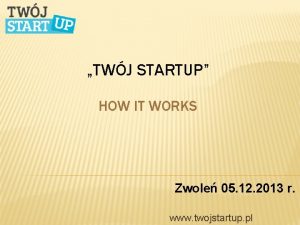 TWJ STARTUP HOW IT WORKS Zwole 05 12