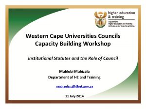 Western Cape Universities Councils Capacity Building Workshop Institutional