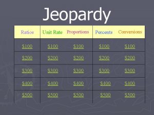 Jeopardy Ratios Unit Rate Proportions Percents Conversions 100