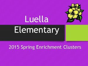 Luella Elementary 2015 Spring Enrichment Clusters Enrichment Cluster