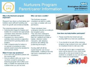Nurturers Program Parentcarer Information Why is the Nurturers