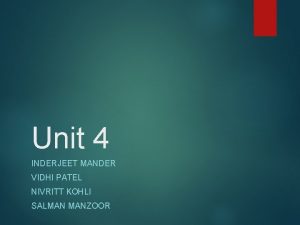 Unit 4 INDERJEET MANDER VIDHI PATEL NIVRITT KOHLI