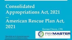 Consolidated Appropriations Act 2021 American Rescue Plan Act