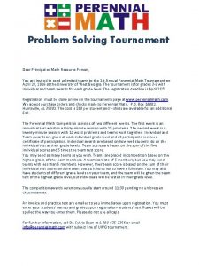 Problem Solving Tournament Dear Principal or Math Resource