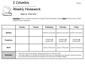 2 Columbia Name Weekly Homework Week of 910