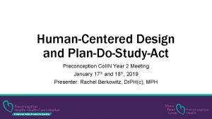 HumanCentered Design and PlanDoStudyAct Preconception Co IIN Year