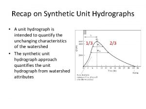 Recap on Synthetic Unit Hydrographs A unit hydrograph