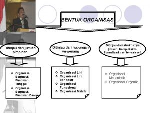 BENTUK ORGANISASI Ditinjau dari jumlah pimpinan v Organisasi