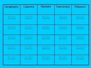 Geography Columns Olympics Democracy Potpourri 500 500 400