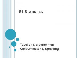 S 1 STATISTIEK Tabellen diagrammen Centrummaten Spreiding TABELLEN