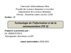 Universit Abderrahmane Mira Facult des sciences humaines et