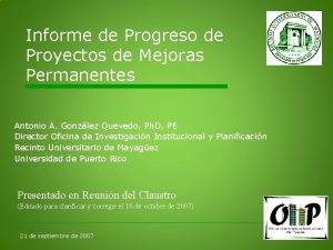 Informe de Progreso de Proyectos de Mejoras Permanentes