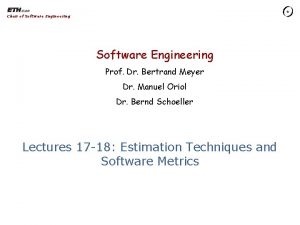 Chair of Software Engineering Prof Dr Bertrand Meyer