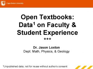 Cape Breton University Open Textbooks 1 Data on