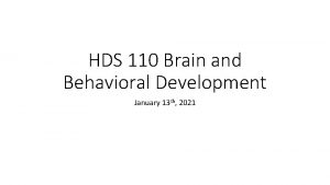 HDS 110 Brain and Behavioral Development January 13