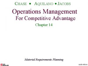 CHASE AQUILANO JACOBS Operations Management For Competitive Advantage