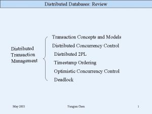 Distributed Databases Review Transaction Concepts and Models Distributed
