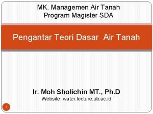 MK Managemen Air Tanah Program Magister SDA Pengantar