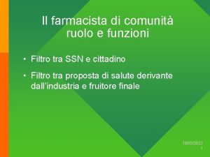 Il farmacista di comunit ruolo e funzioni Filtro