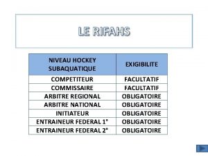 NIVEAU HOCKEY SUBAQUATIQUE EXIGIBILITE COMPETITEUR COMMISSAIRE ARBITRE REGIONAL