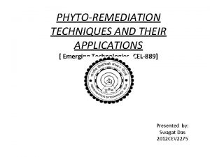 PHYTOREMEDIATION TECHNIQUES AND THEIR APPLICATIONS Emerging Technologies CEL889