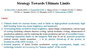 Strategy Towards Ultimate Limits M Bai GSI S