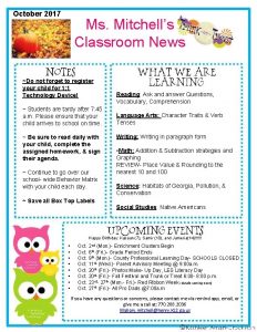 October 2017 Ms Mitchells Classroom News Do not