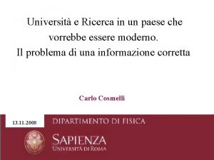 Universit e Ricerca in un paese che vorrebbe