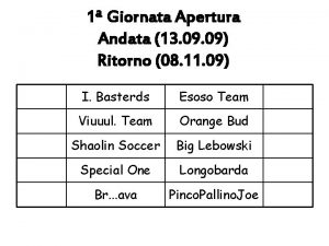 1 Giornata Apertura Andata 13 09 Ritorno 08