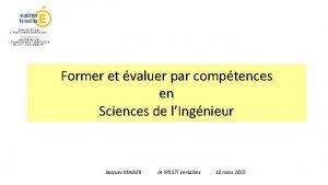 Former et valuer par comptences en Sciences de