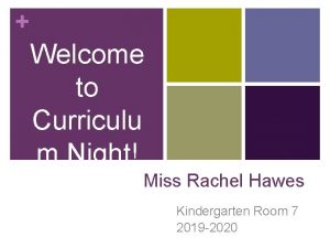 Welcome to Curriculu m Night Miss Rachel Hawes