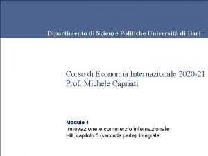 Dipartimento di Scienze Politiche Universit di Bari Corso