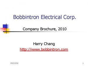 Bobbintron Electrical Corp Company Brochure 2010 Harry Chang