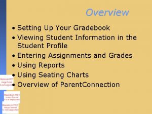 Overview Setting Up Your Gradebook Viewing Student Information