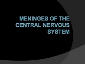 MENINGES OF THE CENTRAL NERVOUS SYSTEM OUTLINE MENINGES