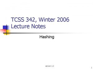 TCSS 342 Winter 2006 Lecture Notes Hashing version